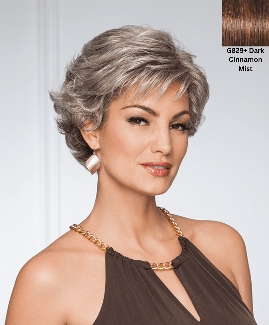 Eva Gabor Resolve Retro Style Short Wig G829+ Dark Cinnamon Mist by Hairuwear Eva Gabor Resolve Retro Style Short Wig G829+ Dark Cinnamon Mist by Hairuwear