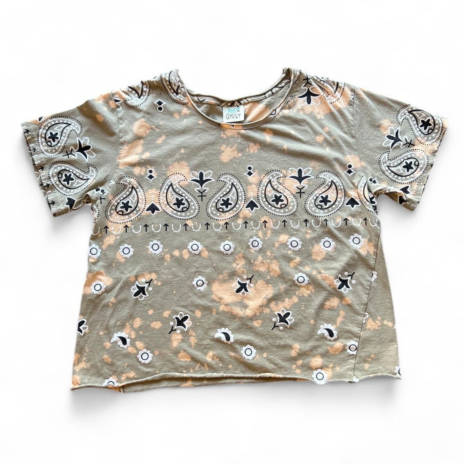 Jaded Gypsy Moon Dance Golden Hour Tee Green Bleached Paisley Bandana S/M Mint