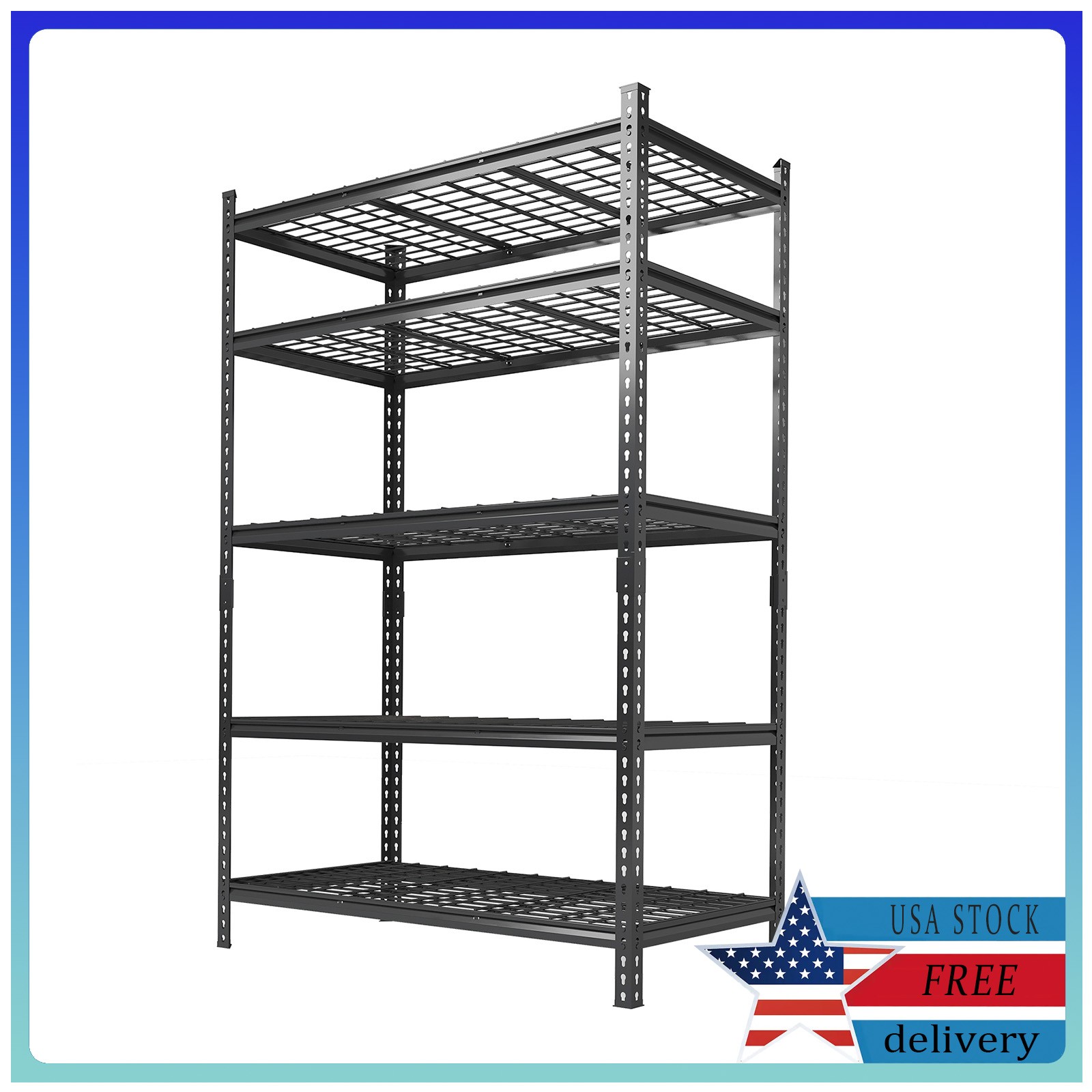 5 Tier Versatile Practical Storage Shelf Multi-Purpose Organizer Rack 48x24x72in