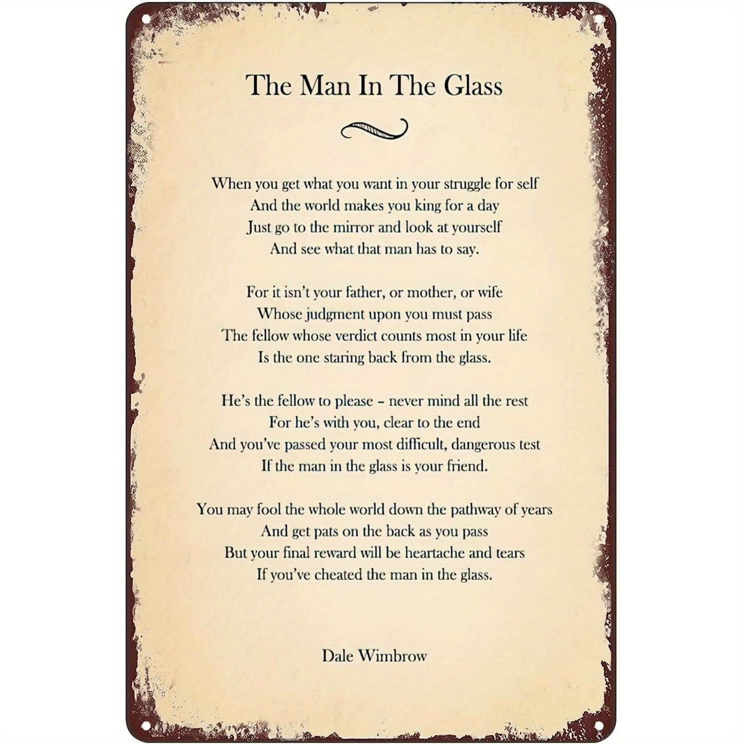 2D Flat Decorative Sign Man In The Glass Poem Vintage Weathered Rustic Old Paper 2D Flat Decorative Sign Man In The Glass Poem Vintage Weathered Rustic Old Paper