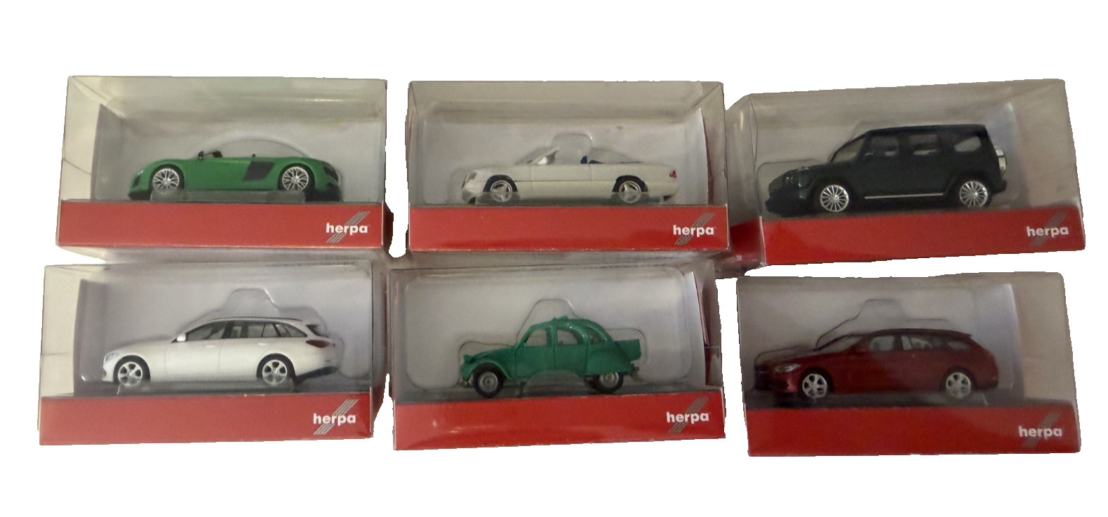 Herpa HO scale Mercedes Benz Car Lot of 6 | R8 Spyder, MB G-Klasse Herpa HO scale Mercedes Benz Car Lot of 6 | R8 Spyder, MB G-Klasse