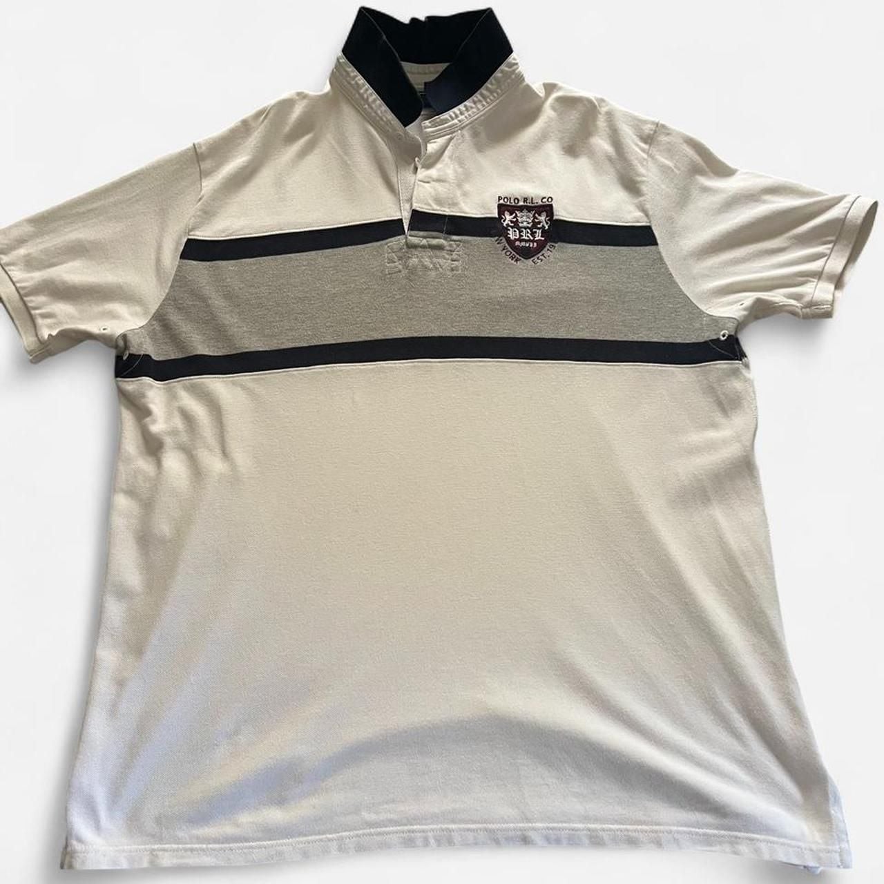 Polo by Ralph Lauren Crest Rugby Polo Shirt XL White Navy PRL Patch Polo by Ralph Lauren Crest Rugby Polo Shirt XL White Navy PRL Patch