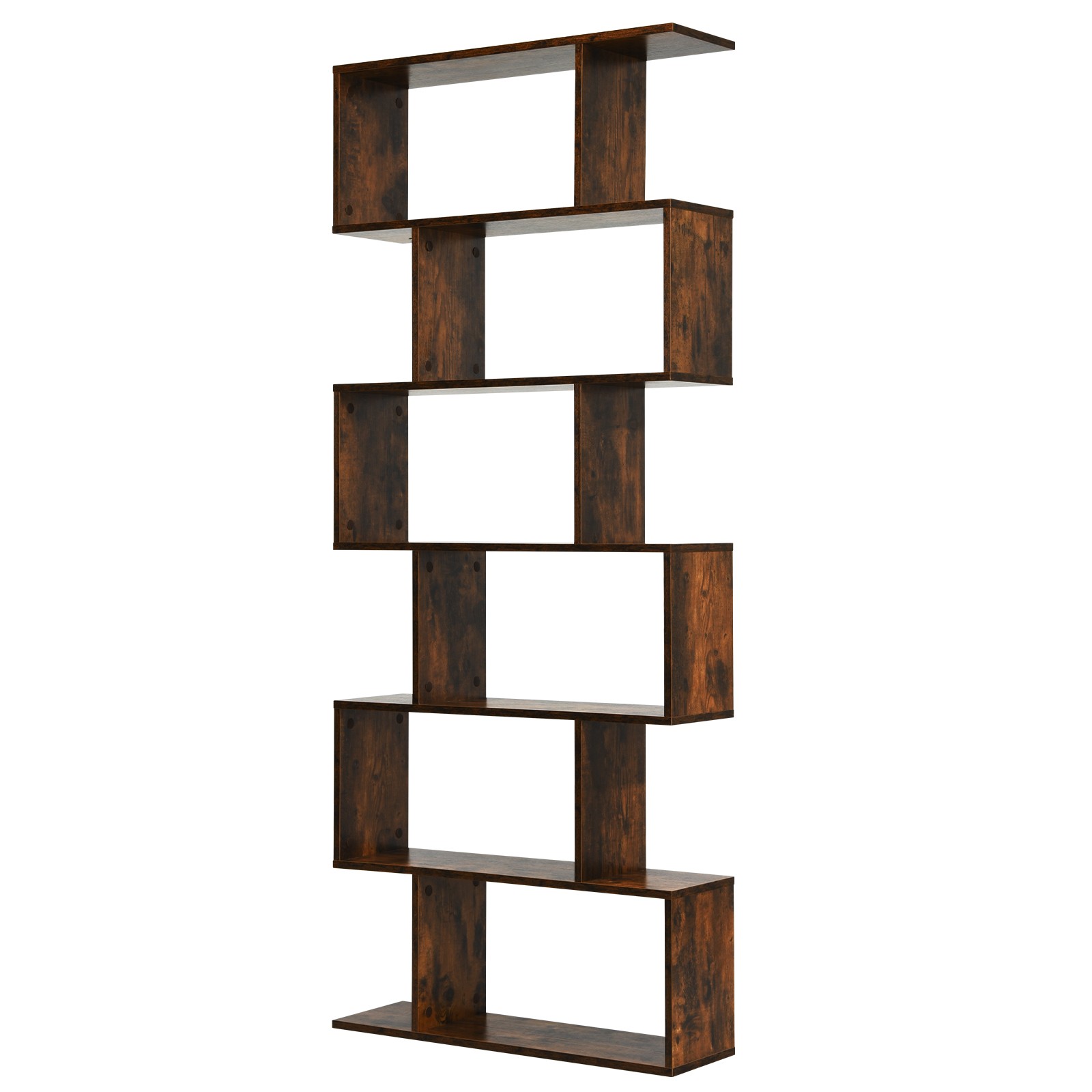 Costway 6 Tier S-Shaped Bookshelf Storage Display Bookcase Decor Z-Shelf Coffee