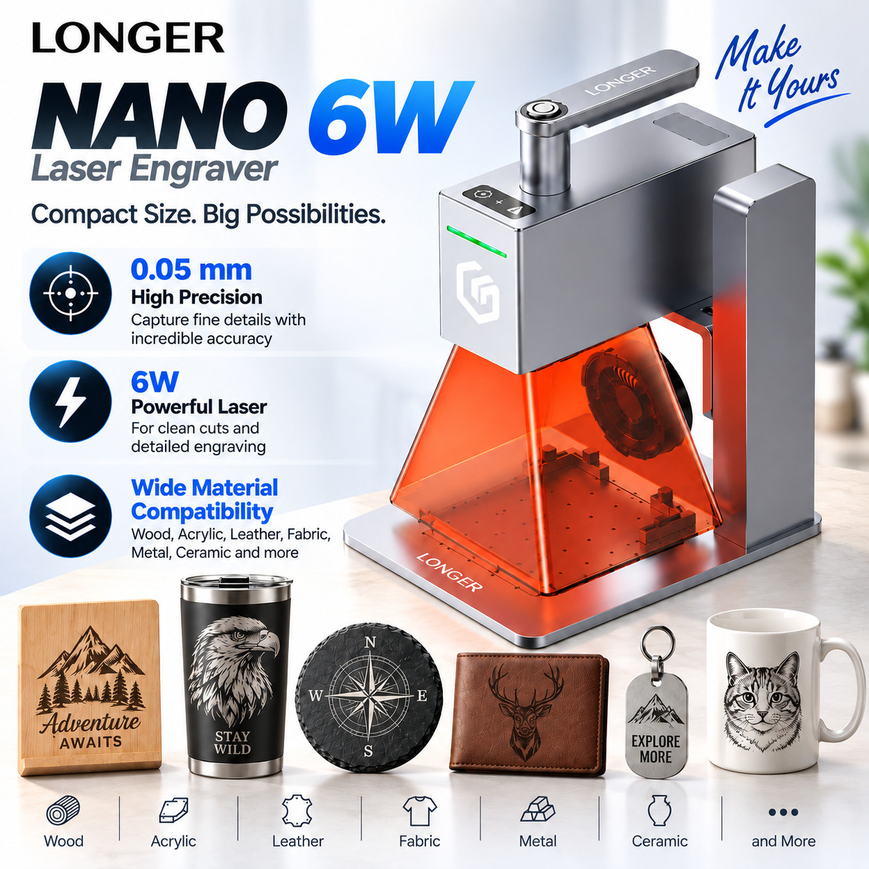 LONGER Nano 6W Portable Laser Engraver, High-Speed Laser Engraver Machine🔥 LONGER Nano 6W Portable Laser Engraver, High-Speed Laser Engraver Machine🔥