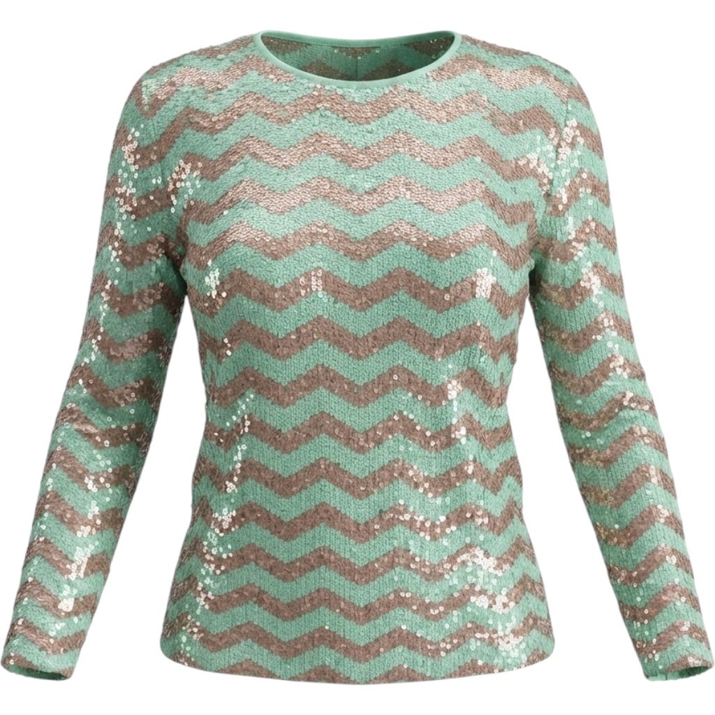 J.Crew Womens Mint Green Rose Gold Sequin Chevron Long Sleeve Top Size M J.Crew Womens Mint Green Rose Gold Sequin Chevron Long Sleeve Top Size M