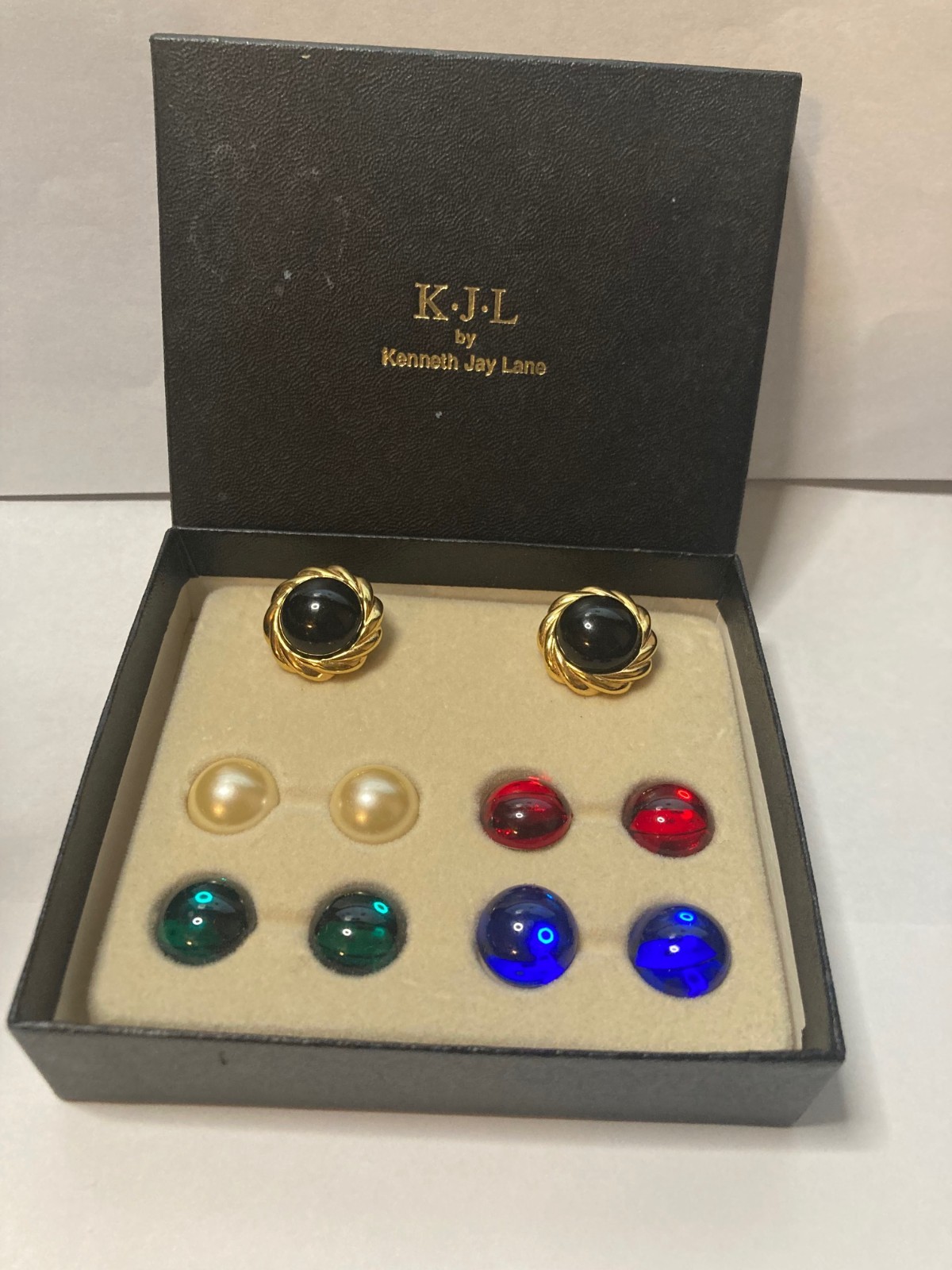 Vintage KJL Kenneth Jay Lane Gold Tone Cabs Interchangeable Pierced Earrings