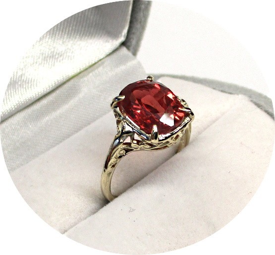 Stunning Deep Orange PADPARADSCHA Sapphire Ring - 14k Solid Yellow Gold Mtg....