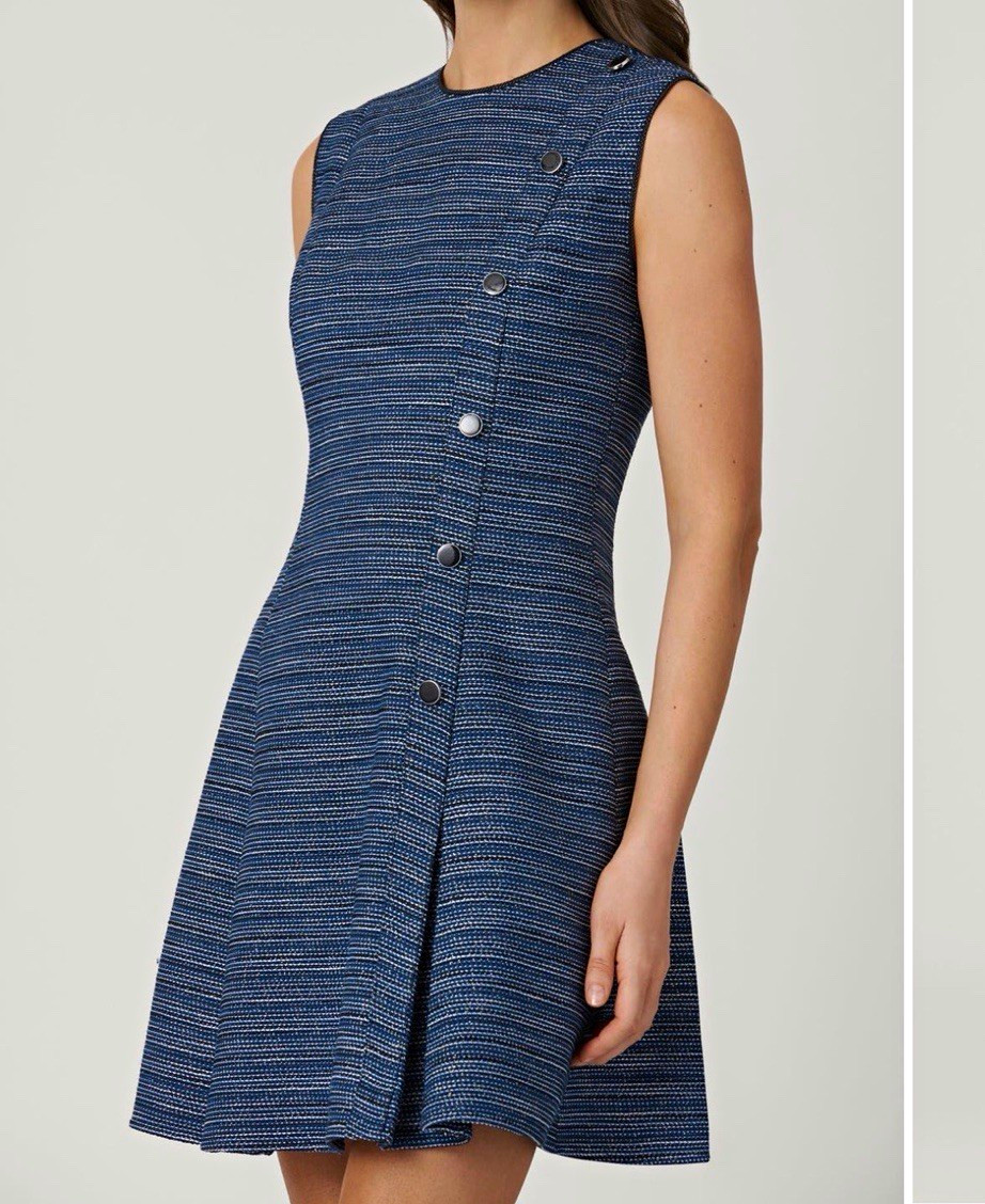 Shoshanna Gigi Aurora Tweed A-Line Dress Navy/Silver Striped Sleeveless 4 Shoshanna Gigi Aurora Tweed A-Line Dress Navy/Silver Striped Sleeveless 4