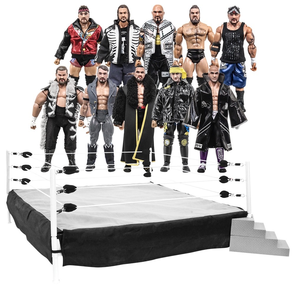 Wrestling Ring & 10 LOOSE Rising Stars of Wrestling Action Figures