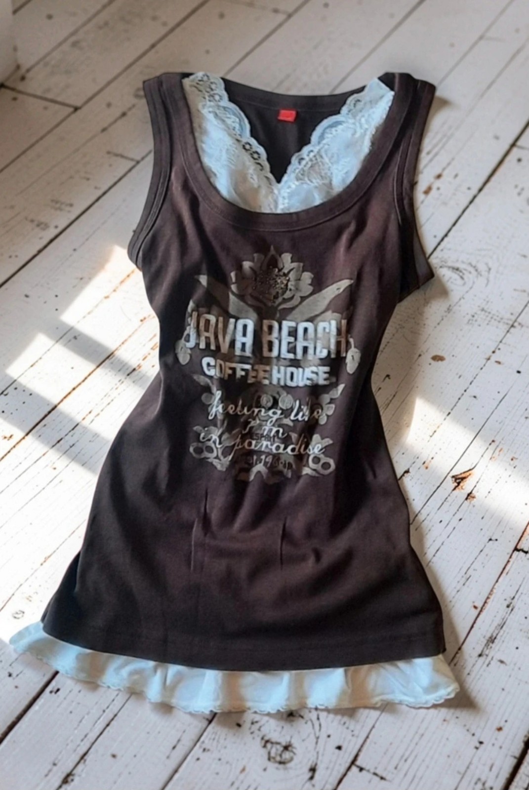 Vintage Esprit Tank Top Java Beach Coffee House Brown Boho Y2K Size S/M Grunge Vintage Esprit Tank Top Java Beach Coffee House Brown Boho Y2K Size S/M Grunge
