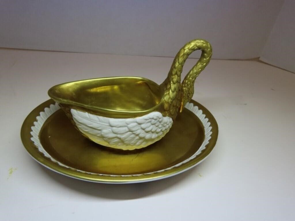 Antique Dresden Carl Thieme Porcelain Swan Cup, 3.5\ Antique Dresden Carl Thieme Porcelain Swan Cup, 3.5\