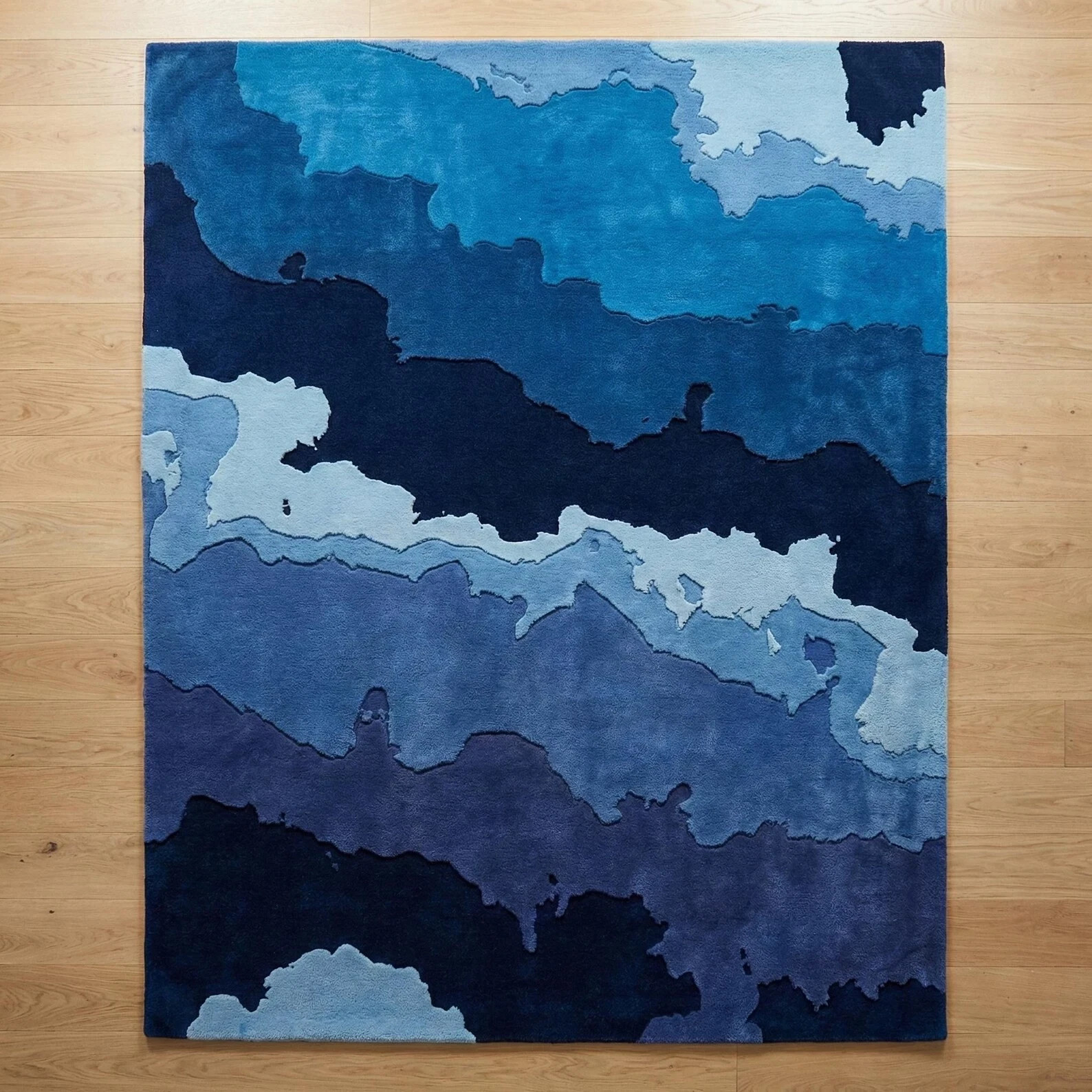 Hand Tufted Blue Abstract Wool Rug – Modern Ocean Inspired Designer Area Rug Hand Tufted Blue Abstract Wool Rug – Modern Ocean Inspired Designer Area Rug