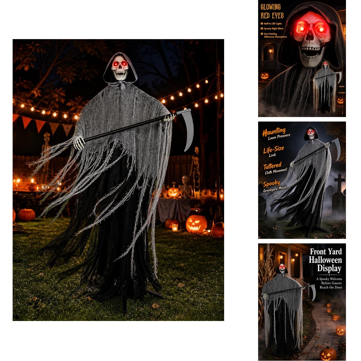 HOMELEX 185cm/72.83in Grim Reaper Halloween Yard Stake Red Eyes Scythe HOMELEX 185cm/72.83in Grim Reaper Halloween Yard Stake Red Eyes Scythe