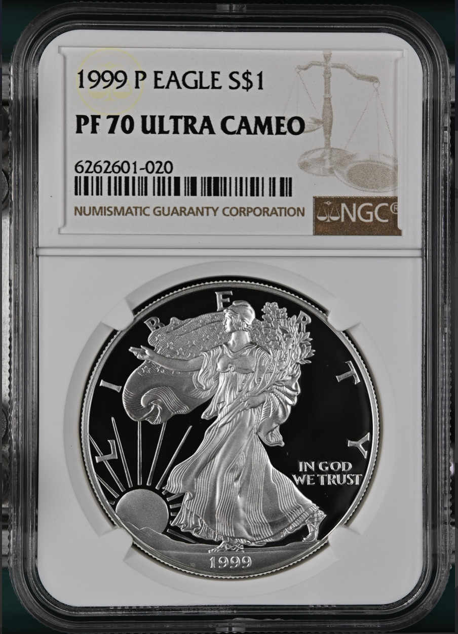 1999-P American Silver Eagle 1 Oz PF70 UCAM NGC Brown Label 1999-P American Silver Eagle 1 Oz PF70 UCAM NGC Brown Label