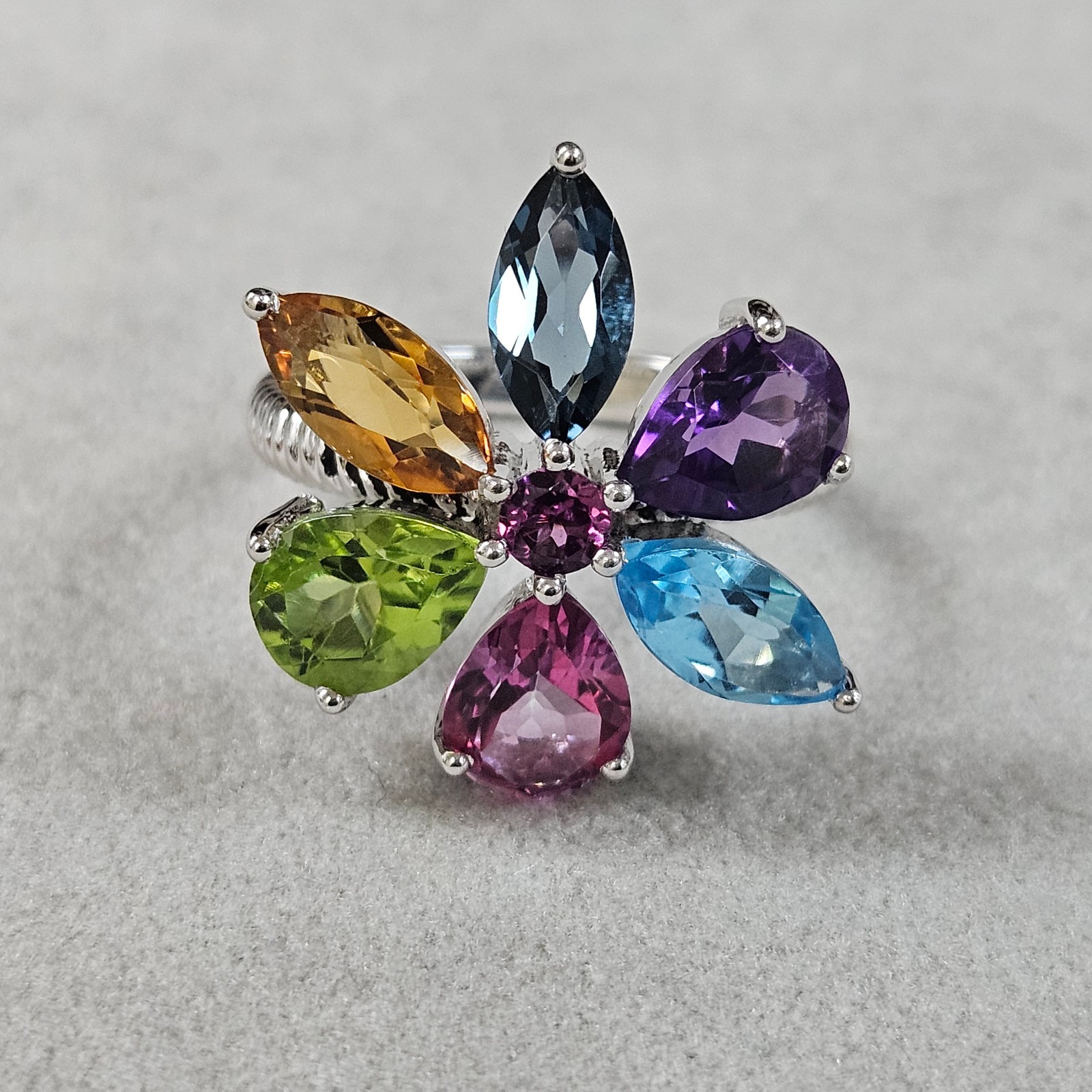 EFFY 6.53ctw Multi-Gemstone Sterling Silver Floral Cluster Ring EFFY 6.53ctw Multi-Gemstone Sterling Silver Floral Cluster Ring