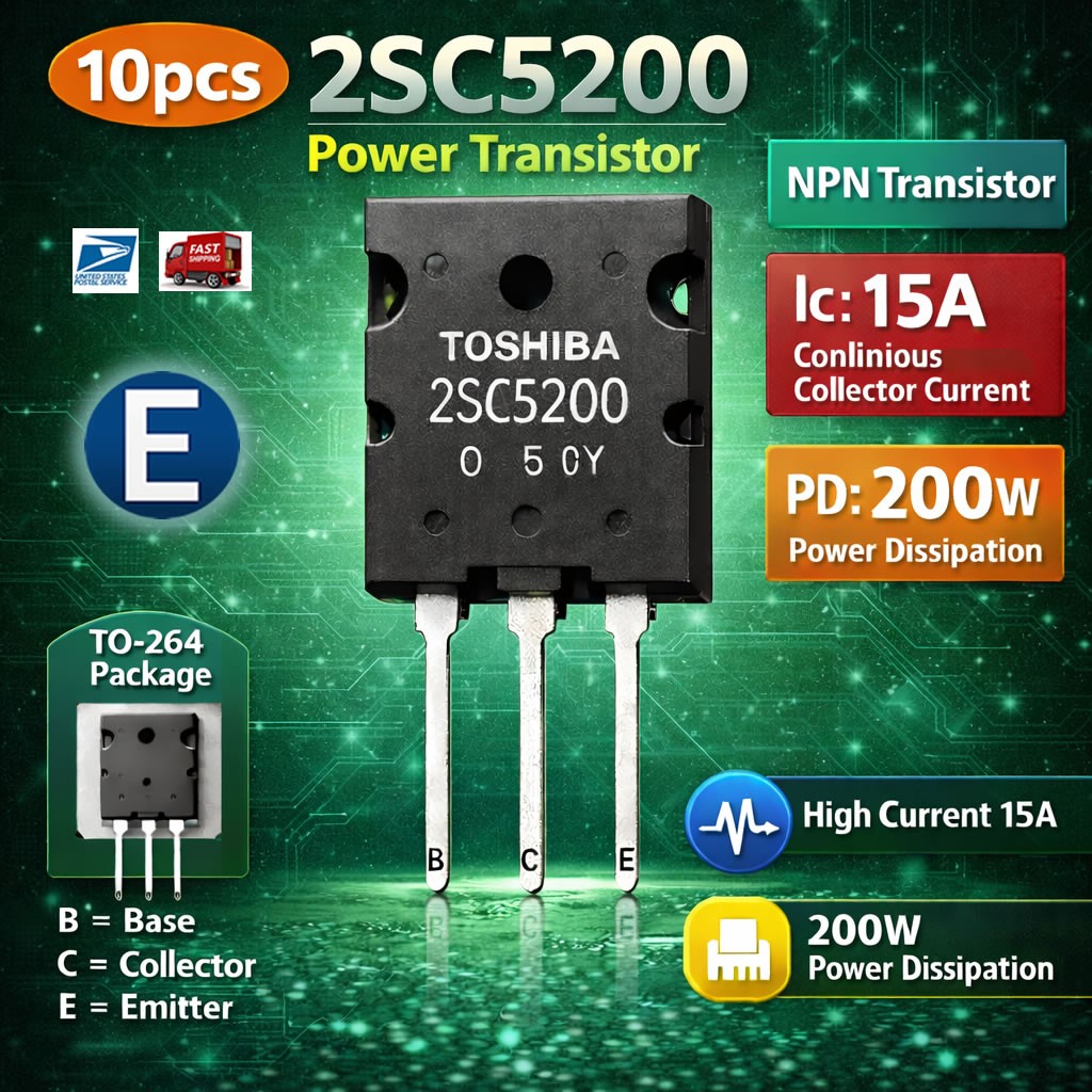 10pcs 2SC5200 Power TOSHIBA Transistor Silicon NPN Triple Diffused Type to-264