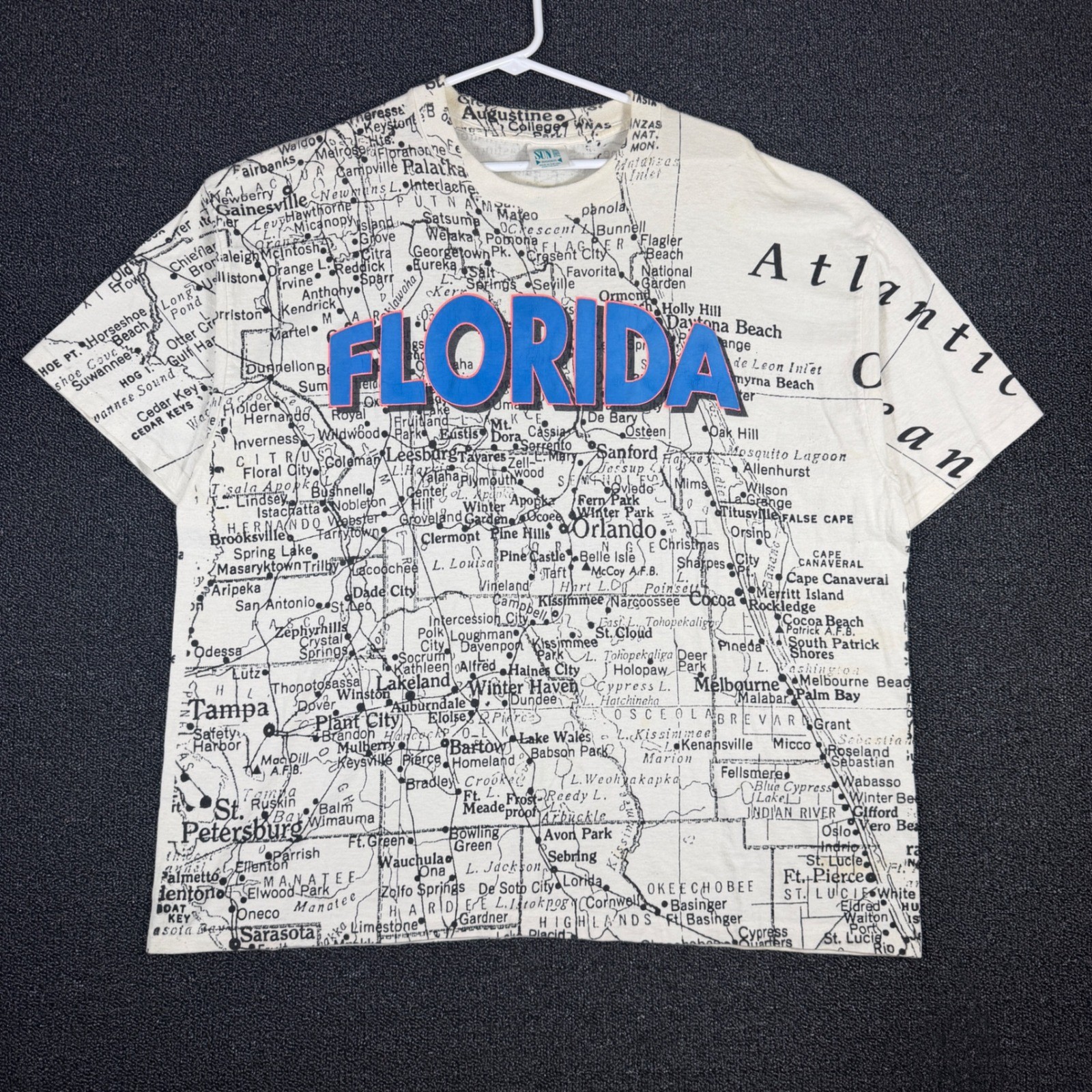 Vintage Florida Map All Over Print T-Shirt Mens XL Single Stitch Travel Souvenir