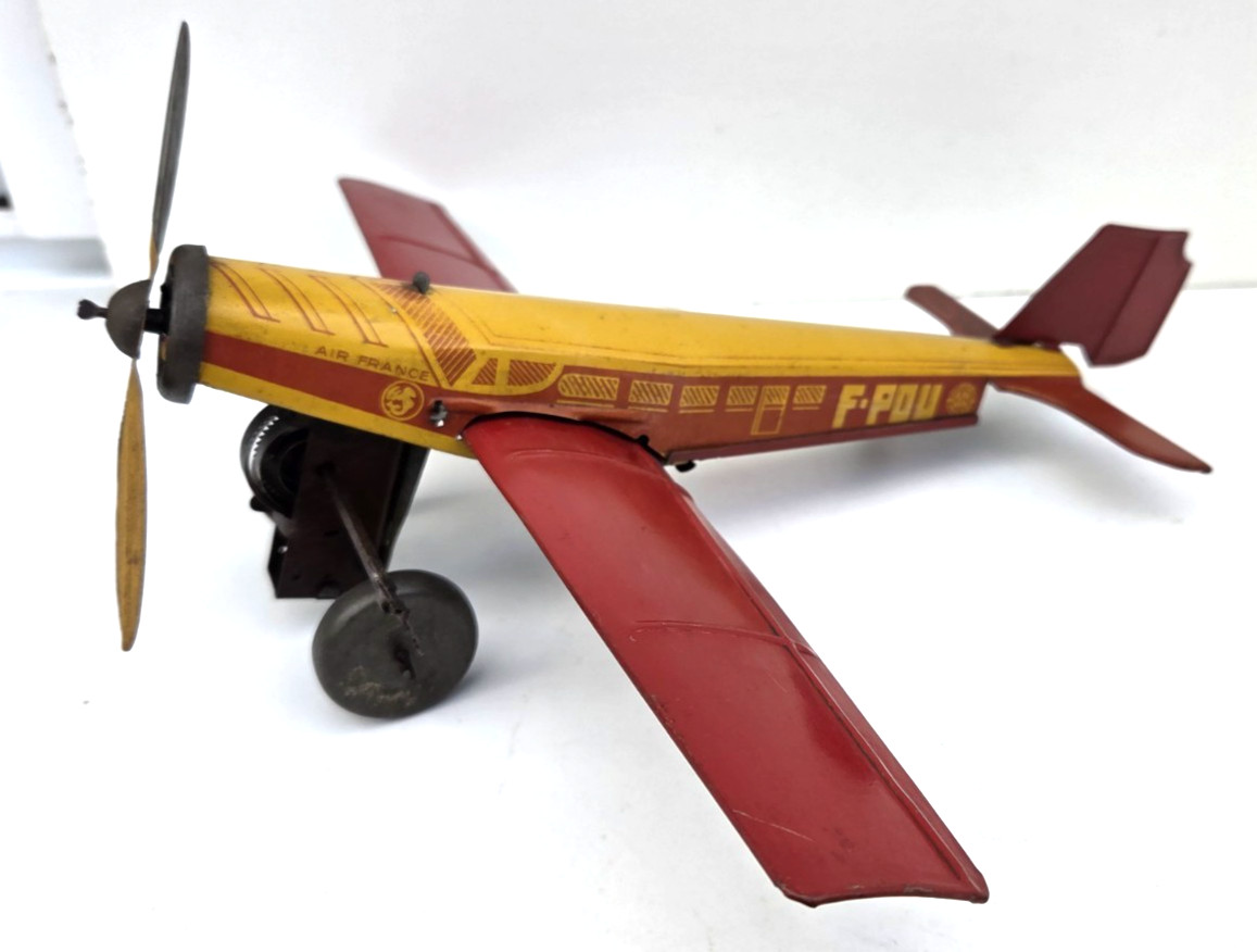 Rare F-POU Airplane Made by Joustra Late 1940s Antique Sheet Metal Toy