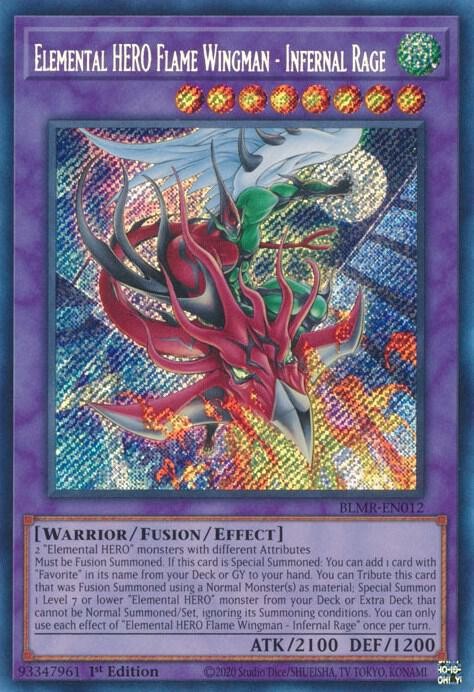 YUGIOH 1x Elemental HERO Flame Wingman - Infernal Rage Secret Rare BLMR-EN012 NM YUGIOH 1x Elemental HERO Flame Wingman - Infernal Rage Secret Rare BLMR-EN012 NM
