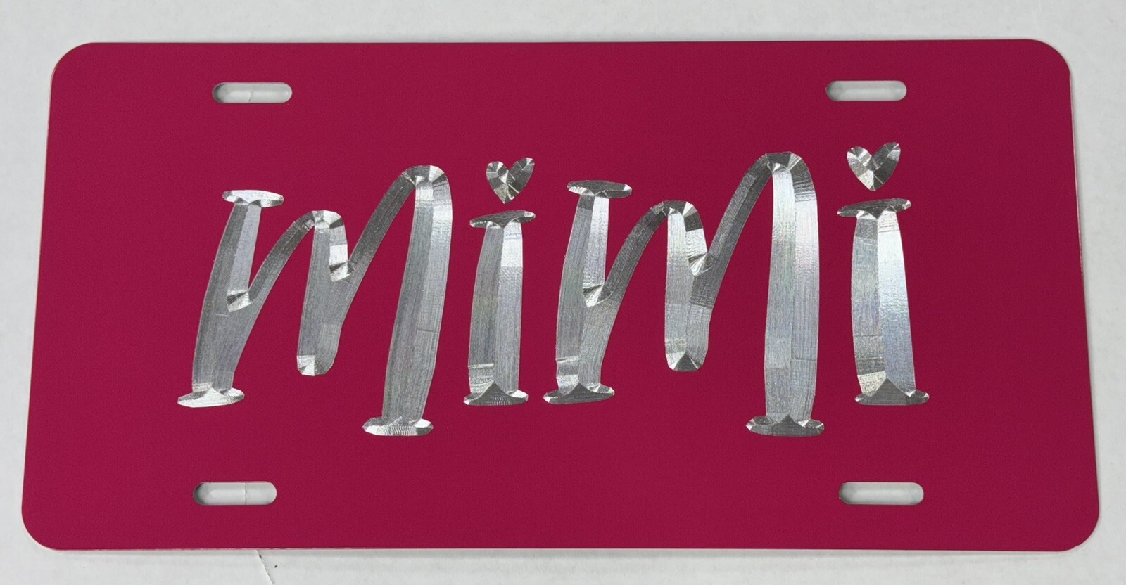 Engraved Mimi Grandma Car Tag Diamond Etched on Pink Metal License Plate Gift