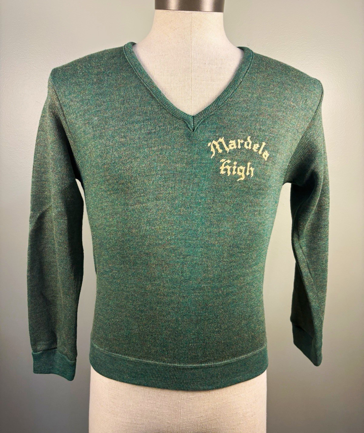 Vintage 50s 60s Mardela High School Sweater Creslan Rayon V Neck Maryland