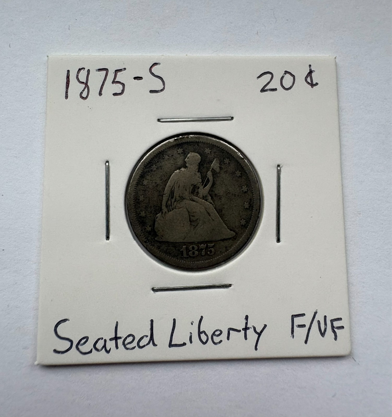 1875‑S Twenty Cent Piece Seated Liberty F/VF Rare Short‑Lived Issue