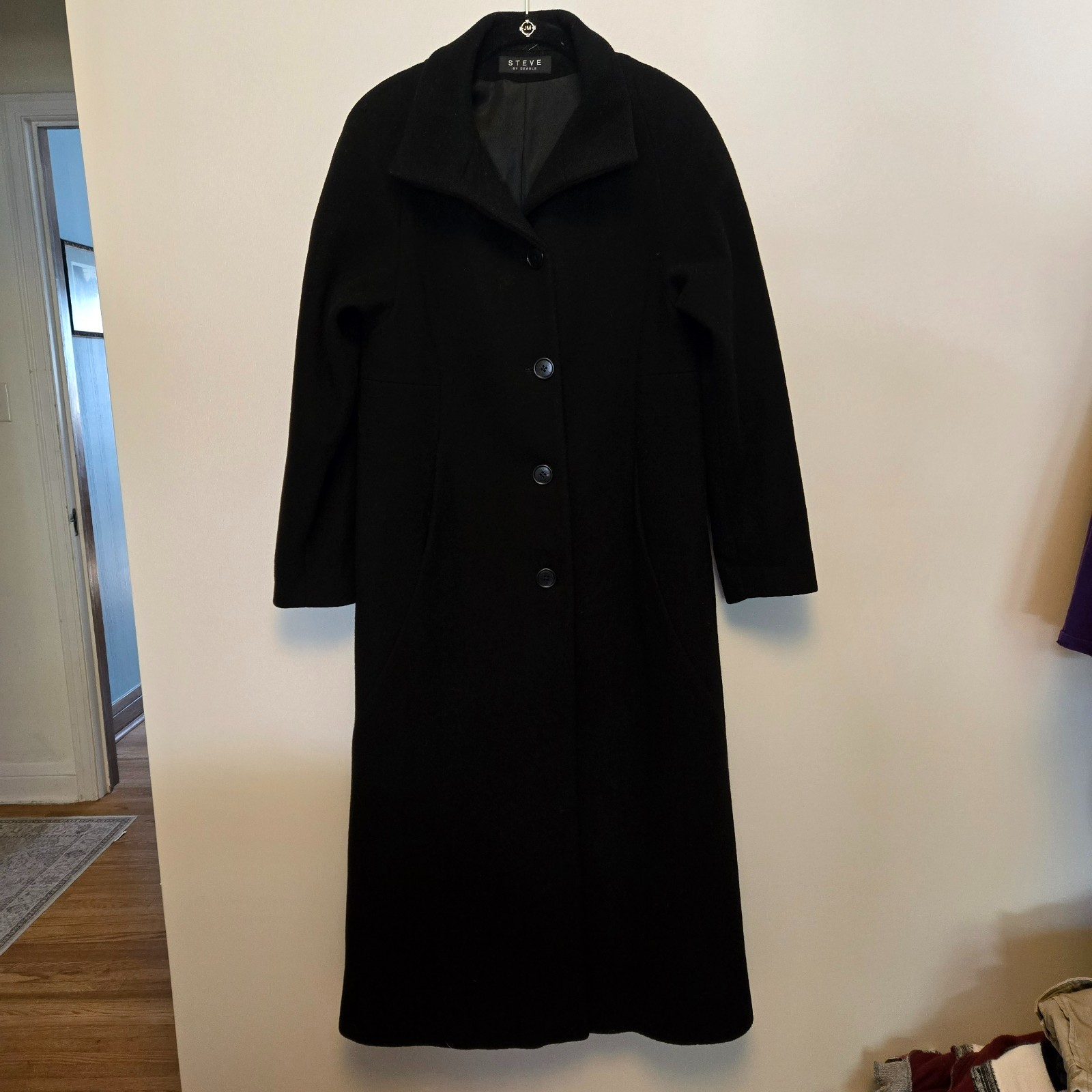 Vintage Steve by Searle Black Cashmere Blend Coat Sz 4 See Description