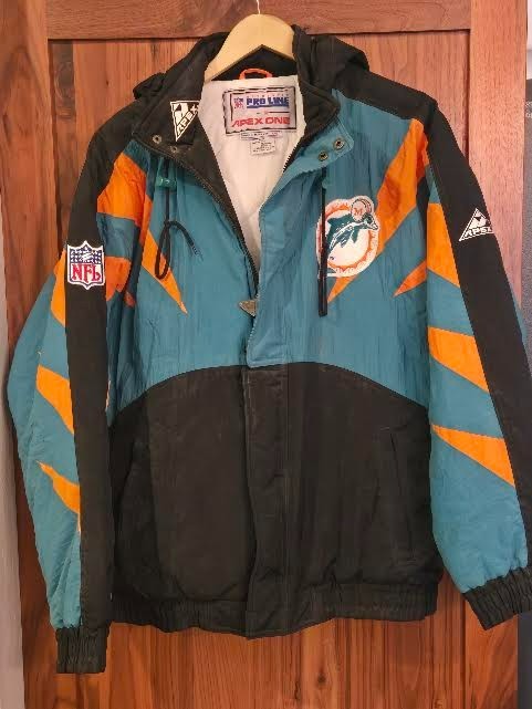 Vintage 90s Miami Dolphins Apex One Pro Line NFL Hooded Puffer Jacket Mens XL