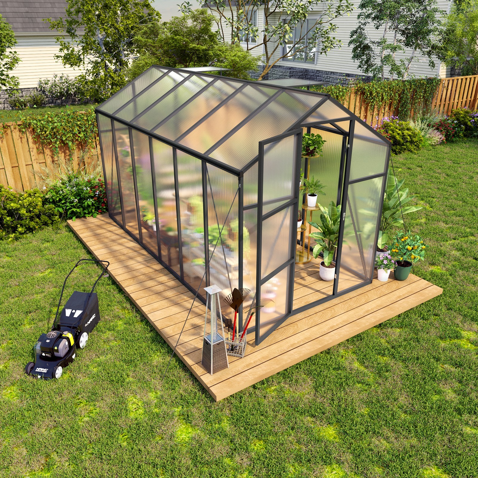 6x12 FT Polycarbonate Greenhouse Walk-in Outdoor Greenhouse with Aluminum Frame