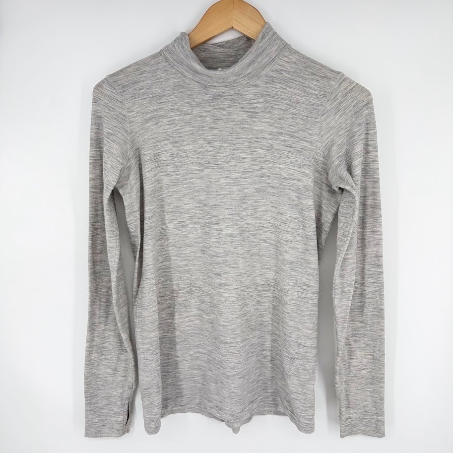 Athleta Foresthill Ascent Turtleneck Size L Heather Gray Wool Blend Base Layer