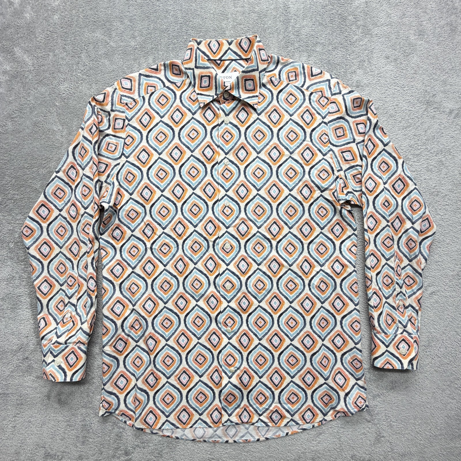 Eton Dress Shirt Mens L Multicolor Geometric Slim Fit Button Down 100% Cotton