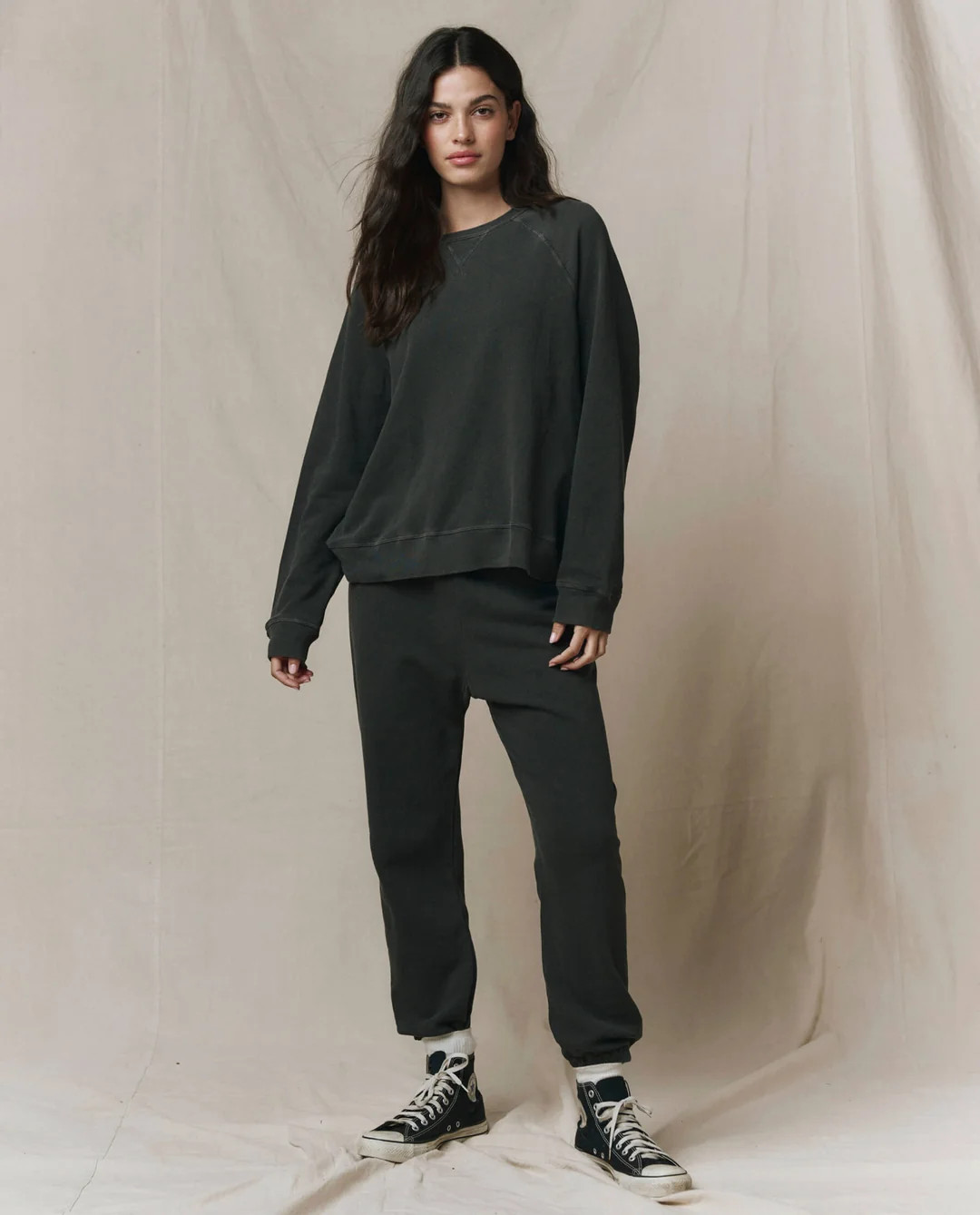 The Great Slouch Sweatshirt Washed Black Cotton Pullover Womens 0 The Great Slouch Sweatshirt Washed Black Cotton Pullover Womens 0