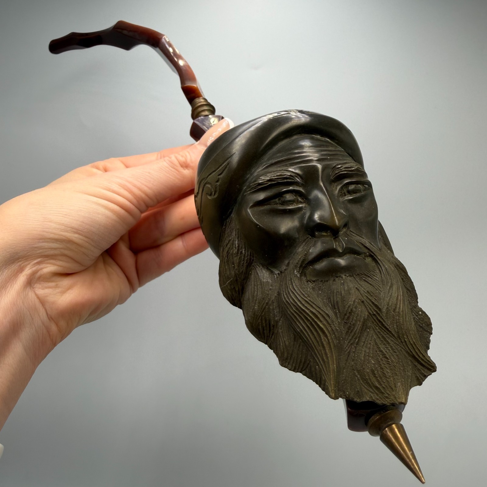 European Antique Hand Carved Smoking Pipe Man Turban Bakelite Rare Collectibles