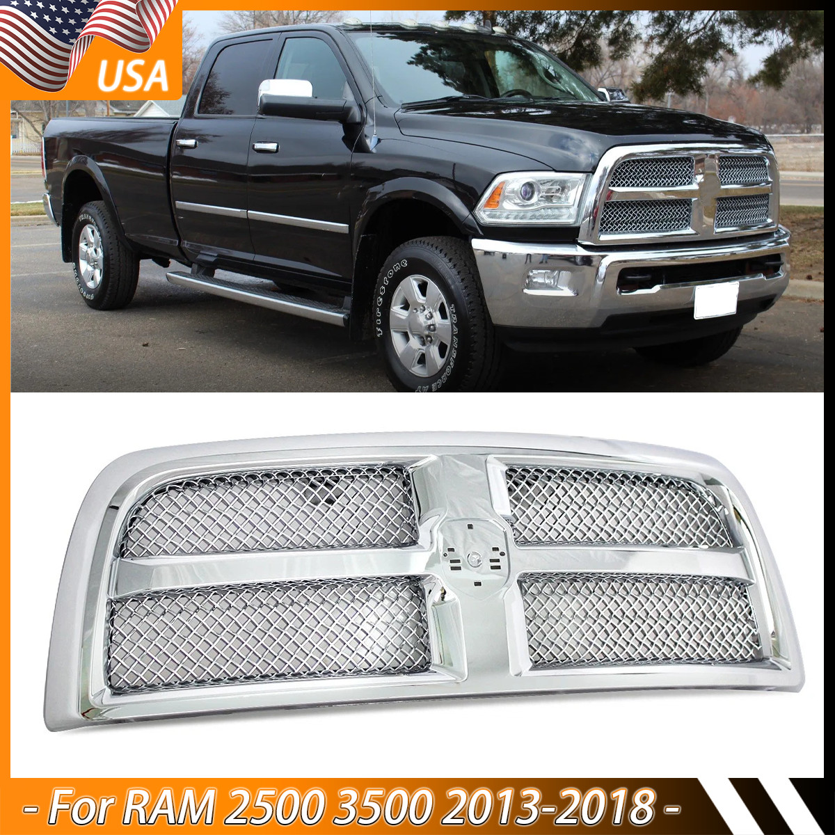 For DODGE RAM 2500 3500 HD 2013-2018 Chrome Front Bumper Upper Grille Assembly For DODGE RAM 2500 3500 HD 2013-2018 Chrome Front Bumper Upper Grille Assembly
