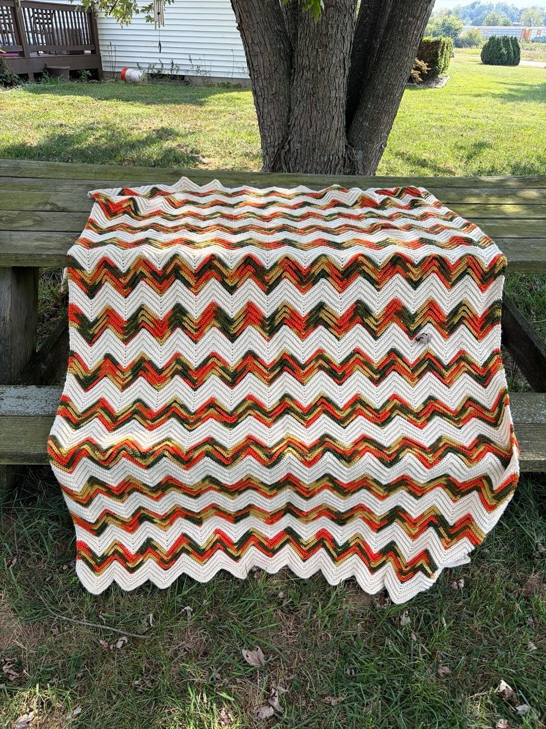 Handmade Crochet Afghan Throw Blanket Chevron Zigzag