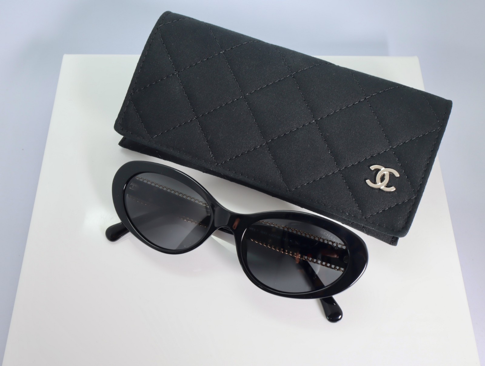 Chanel CH5515 54mm Oval Sunglasses in Black with Polarized Gray Lens Chanel CH5515 54mm Oval Sunglasses in Black with Polarized Gray Lens