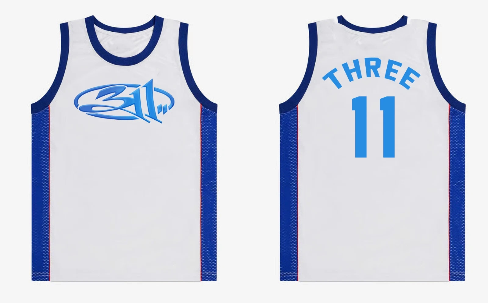 Rare THREE Eleven 311 White Basketball Jersey All sizes K1631