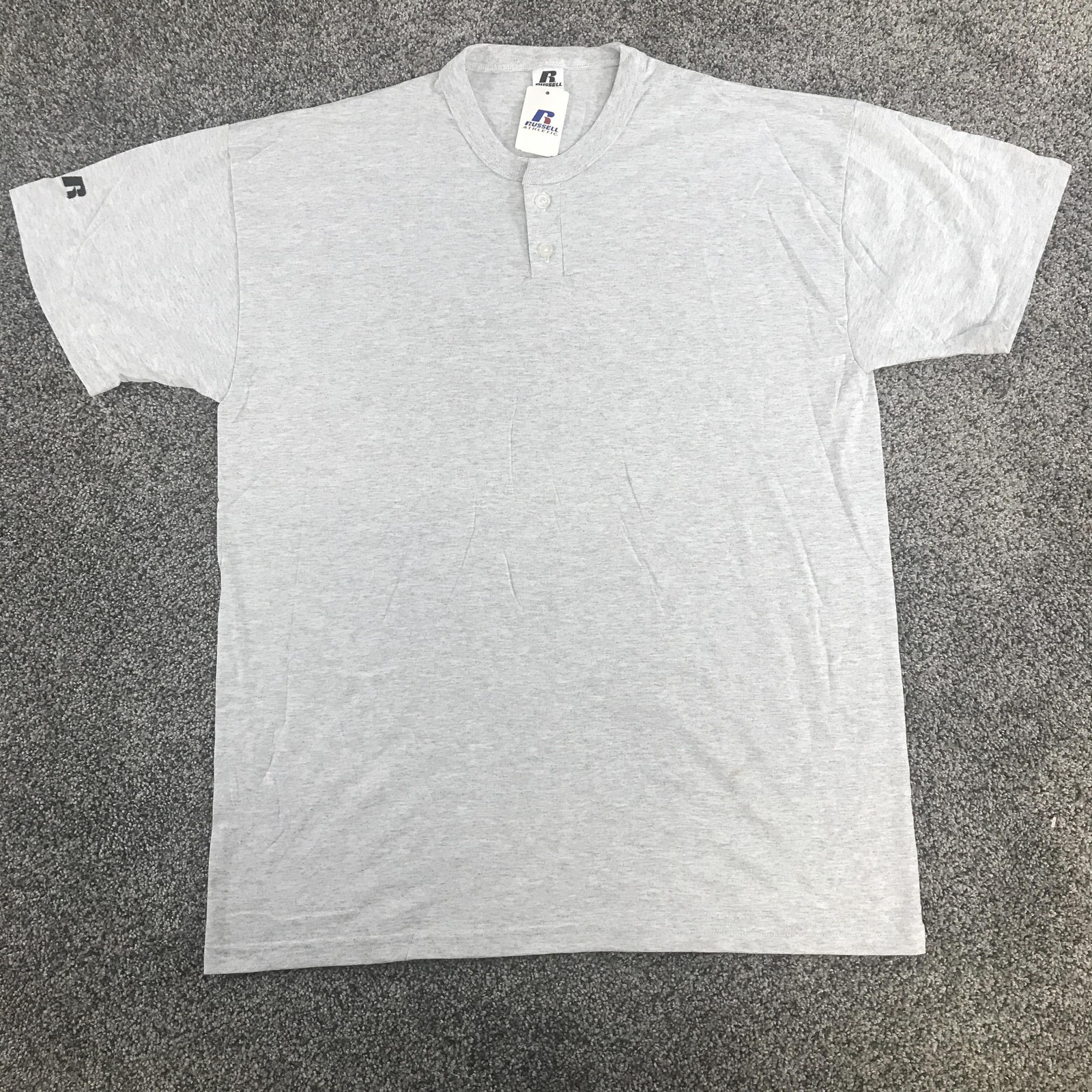 Vintage Russell Athletic Shirt Mens Large Heather Gray NuBlend Henley Tee