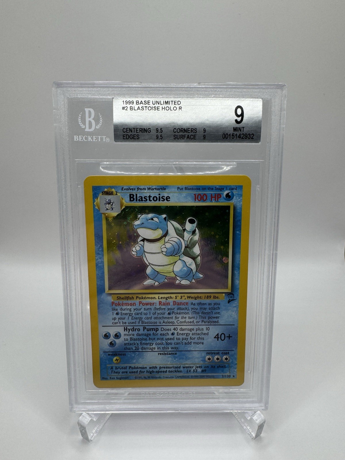 Blastoise 002/102 Base Set Holo Beckett 9 (2 9.5 Subgrades) Blastoise 002/102 Base Set Holo Beckett 9 (2 9.5 Subgrades)