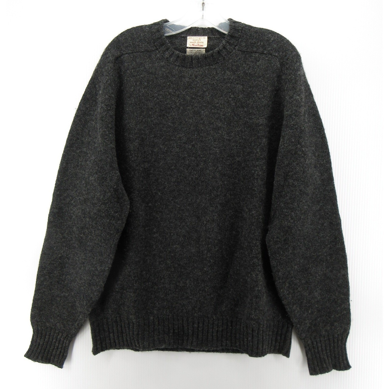 VGT Alan Paine Sweater Men 42 Gray Shetland Wool Ribbed Crewneck England 70s XL