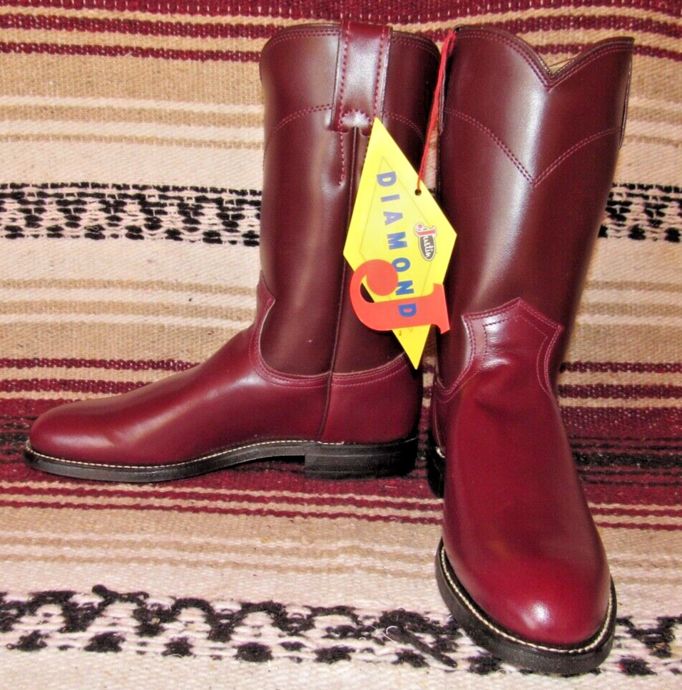 Women\'s VTG Justin Diamond J Burgundy Leather Roper Cowboy Boots 6 B NEW in Box Women\'s VTG Justin Diamond J Burgundy Leather Roper Cowboy Boots 6 B NEW in Box