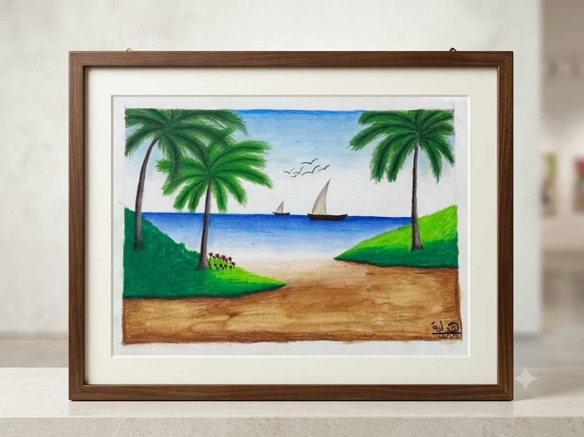 Beach original hand drawn colored pencil landscape art cabin Beach original hand drawn colored pencil landscape art cabin