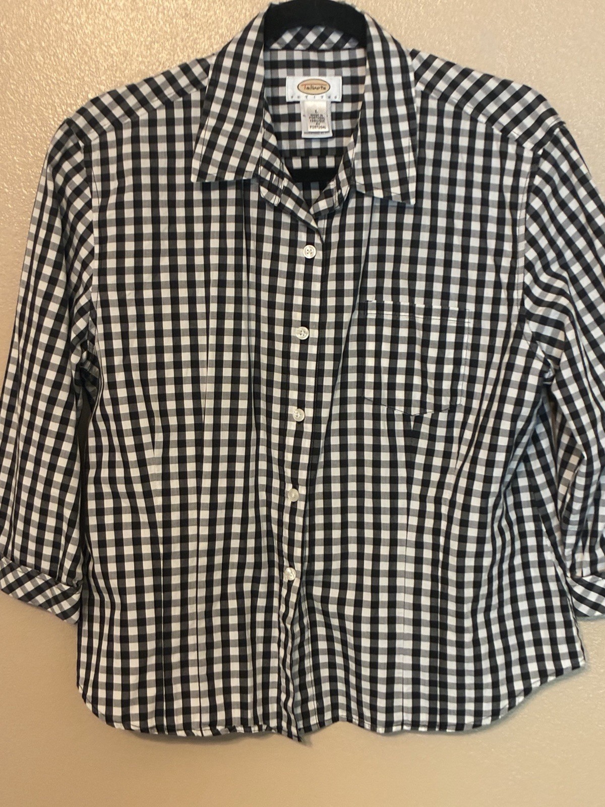 Vintage Talbots Black And White Gingham 3/4 Sleeve Top Size LP Vintage Talbots Black And White Gingham 3/4 Sleeve Top Size LP