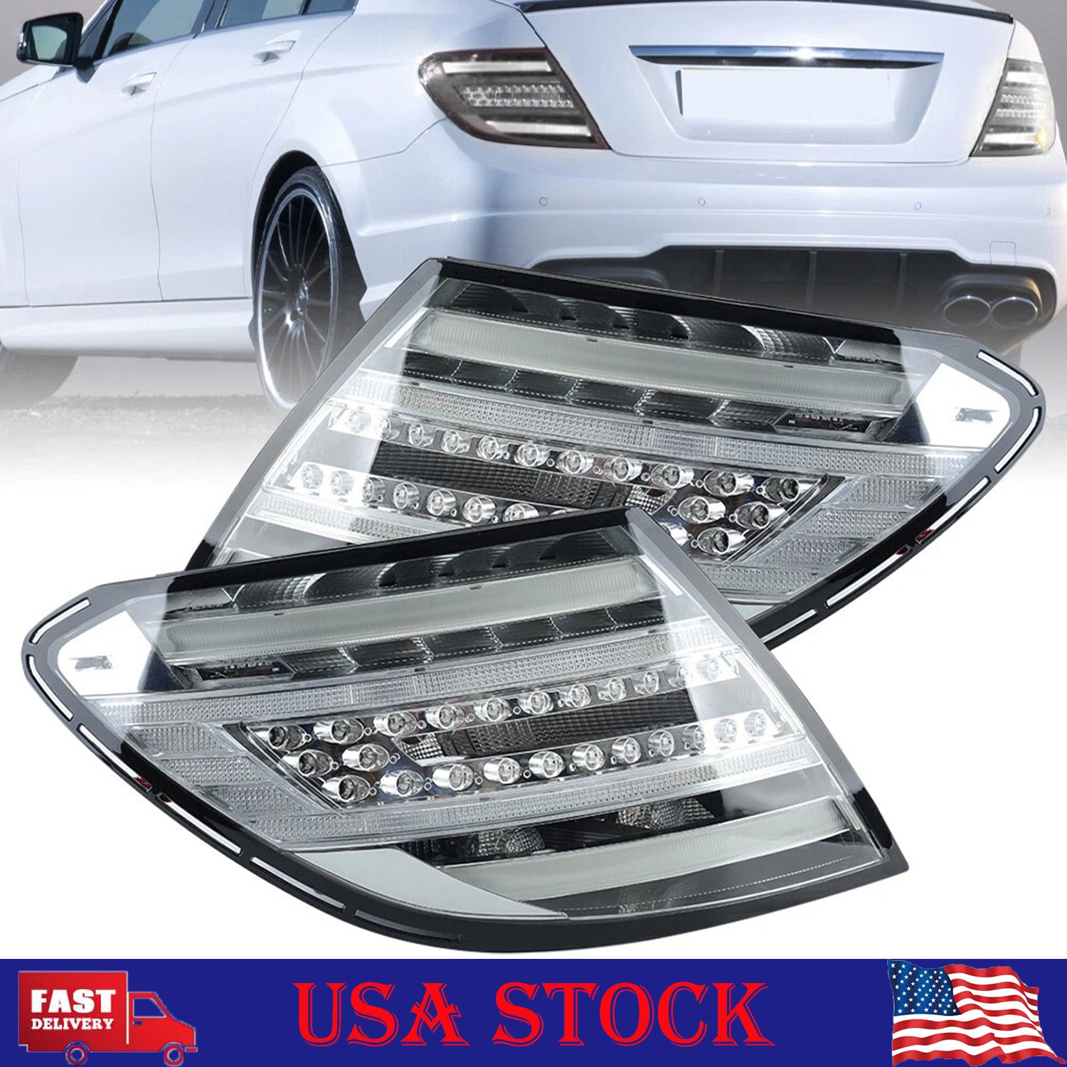 2x Clear Lens LED Tail Light L+R For 2012-2014 Mercedes C-Class W204 2D/4D AMG 2x Clear Lens LED Tail Light L+R For 2012-2014 Mercedes C-Class W204 2D/4D AMG