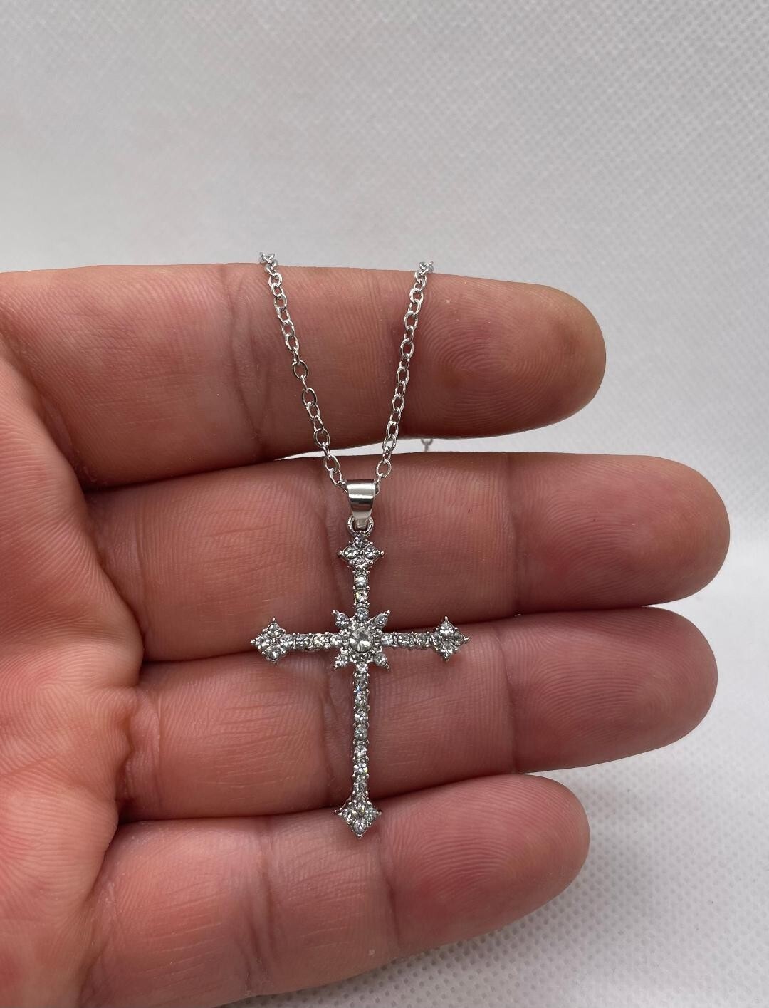 Cross elegant necklace pendant simulated diamonds size 40mm by 26mm Cross elegant necklace pendant simulated diamonds size 40mm by 26mm
