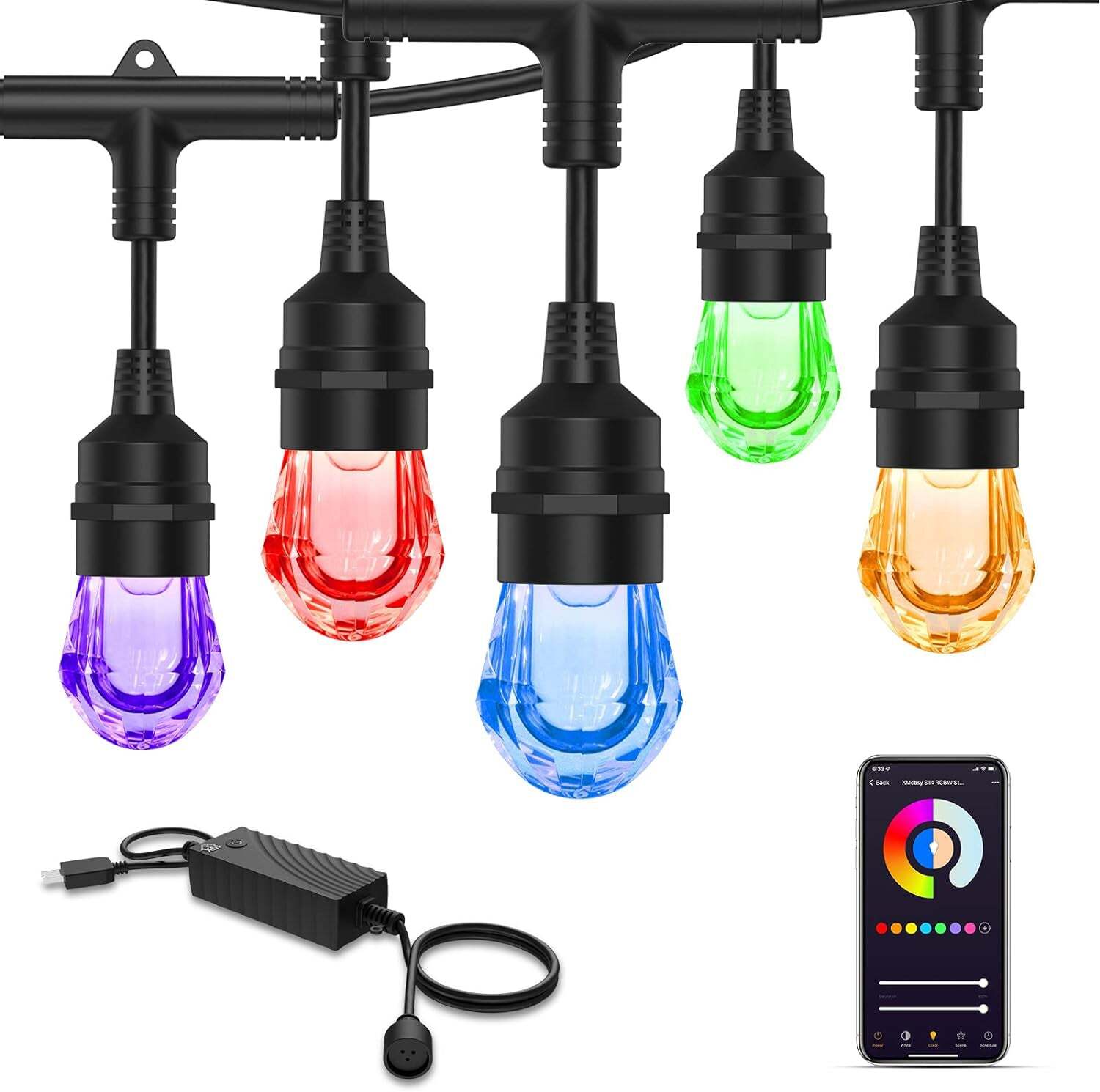 SLR102 LED RGBW Smart Bistro Acrylic String Lights Color Changing Outdoor Weathe