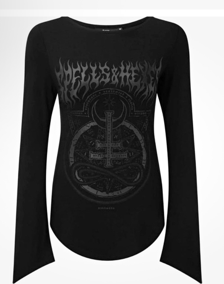 Killstar Spells And Hexes Black Graphic Bell Sleeve Scoop Neck Top Plus Size 4X Killstar Spells And Hexes Black Graphic Bell Sleeve Scoop Neck Top Plus Size 4X