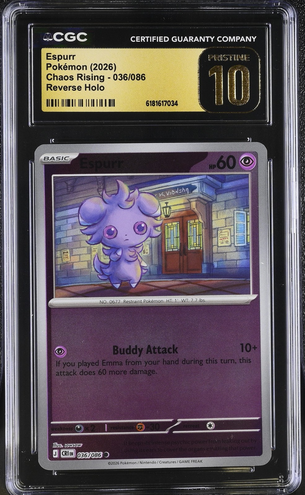 Espurr 036/086 Reverse Holo POP 1 Chaos Rising Pokemon CGC 10 Pristine Espurr 036/086 Reverse Holo POP 1 Chaos Rising Pokemon CGC 10 Pristine