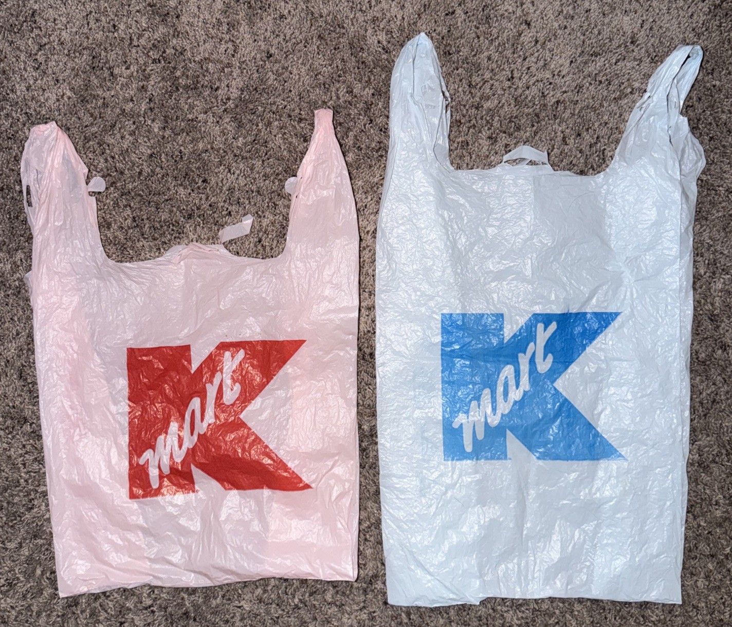 Rare Vintage KMART Blue & Pink Plastic Bags (Used) *READ* Rare Vintage KMART Blue & Pink Plastic Bags (Used) *READ*
