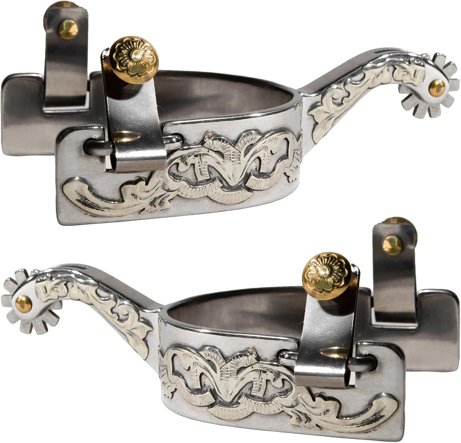 Silver Horse Spurs, 1 Pair Western Cowboy Boot Spurs with Rowels, Antique Hand-C